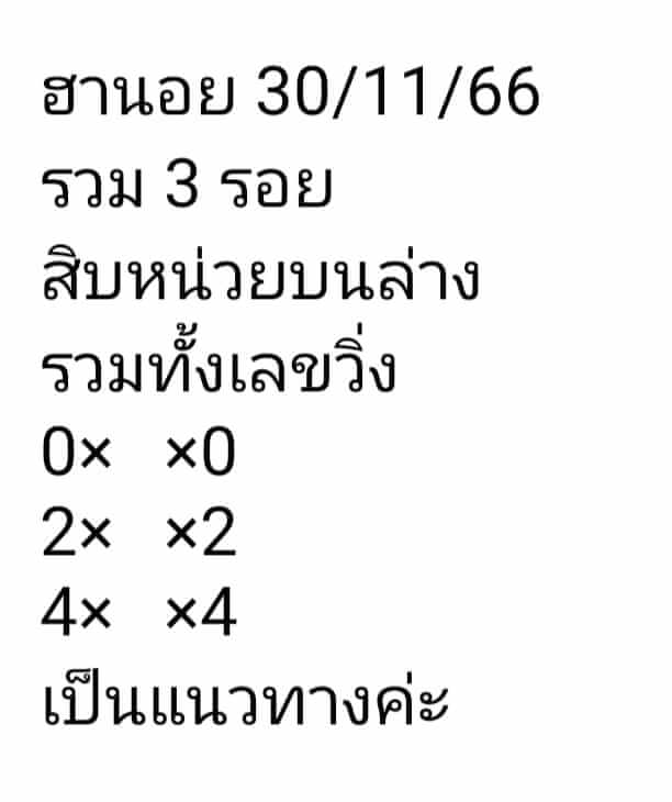 แนวทางหวยฮานอย 30/11/66 ชุดที่ 10