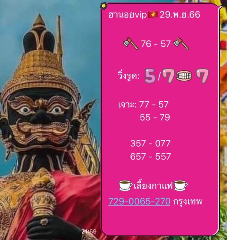 แนวทางหวยฮานอย 29/11/66 ชุดที่ 6