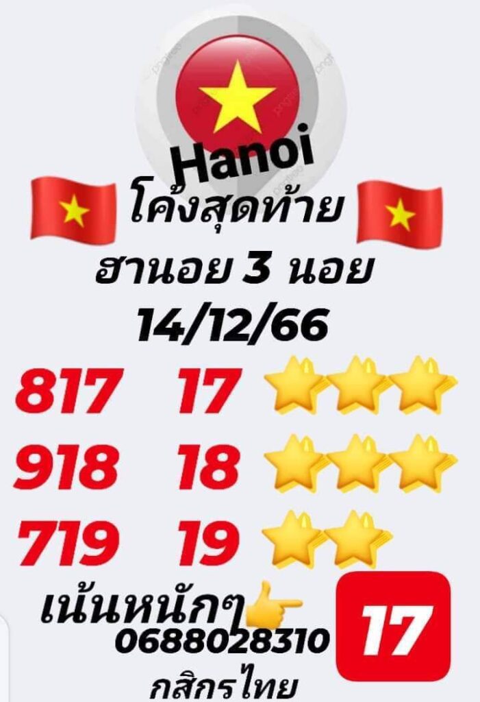 แนวทางหวยฮานอย 14/12/66 ชุดที่ 2