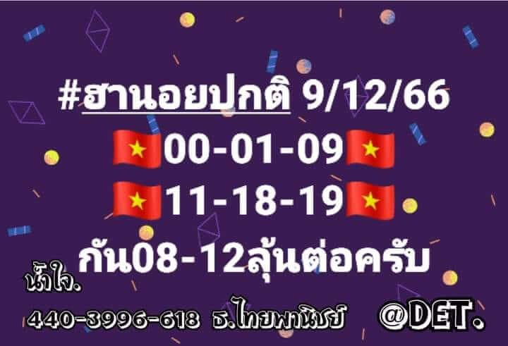 แนวทางหวยฮานอย 9/12/66 ชุดที่ 4