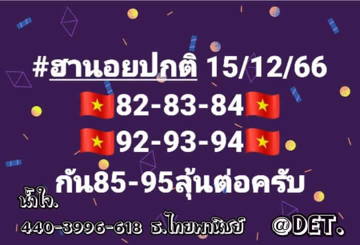 แนวทางหวยฮานอย 15/12/66 ชุดที่ 7