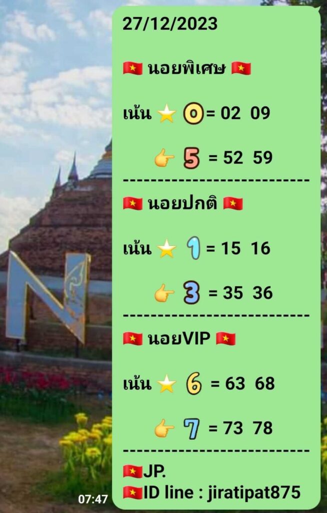 แนวทางหวยฮานอย 27/12/66 ชุดที่ 7