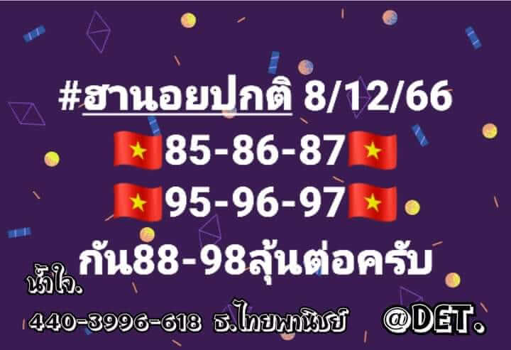 แนวทางหวยฮานอย 8/12/66 ชุดที่ 7