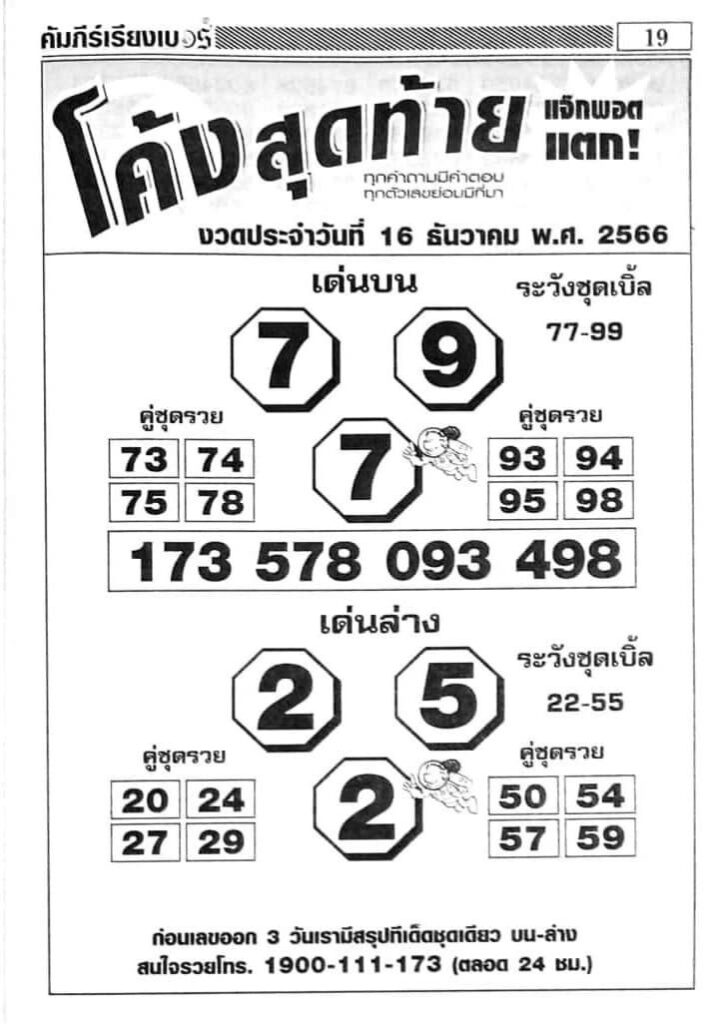 หวยโค้งสุดท้าย 16/12/66