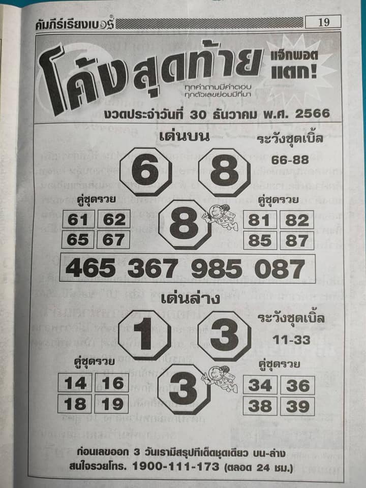 หวยโค้งสุดท้าย 30/12/66