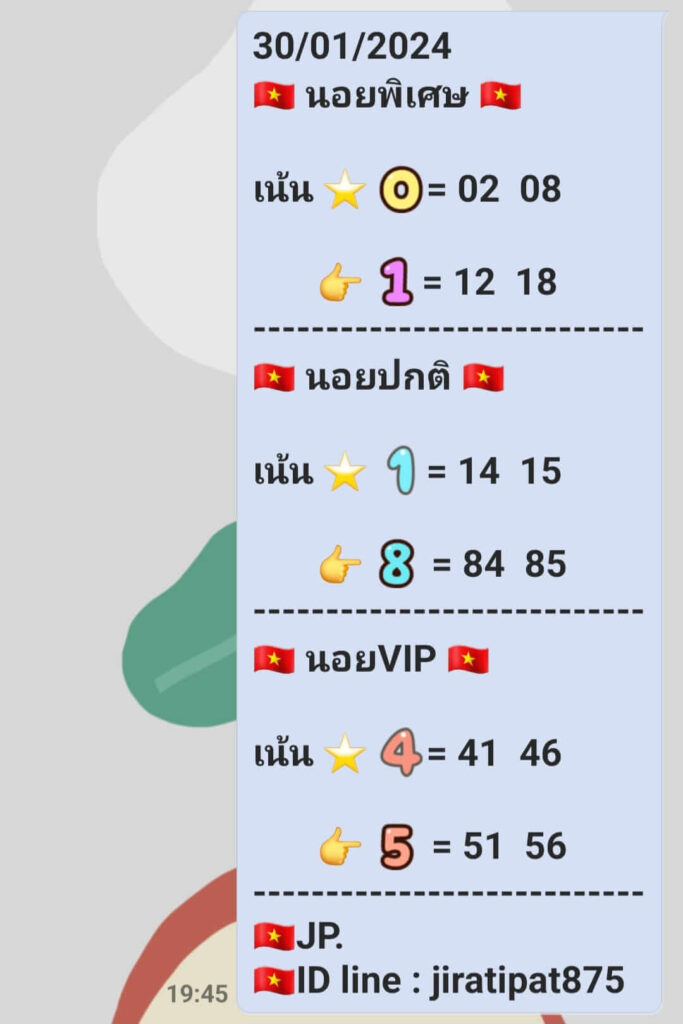 แนวทางหวยฮานอย 30/1/67 ชุดที่ 6