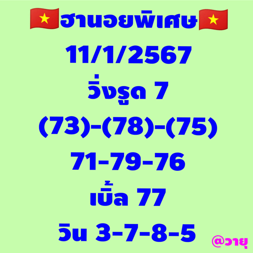 แนวทางหวยฮานอย 11/1/67 ชุดที่ 7