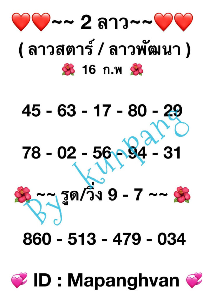 แนวทางหวยลาว 16/2/67 ชุดที่ 7