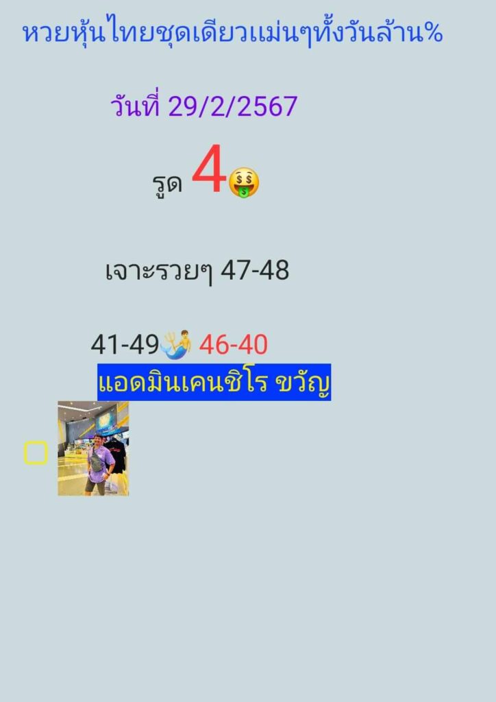 หวยหุ้นวันนี้ 29/2/67 ชุดที่ 1