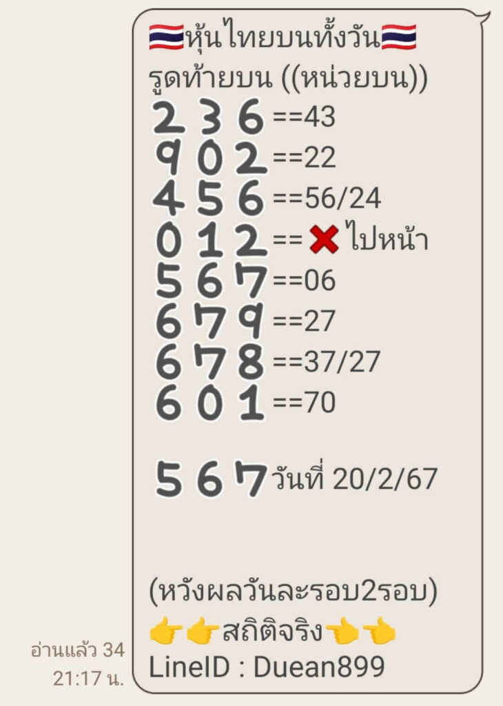 หวยหุ้นวันนี้ 20/2/67 ชุดที่ 6