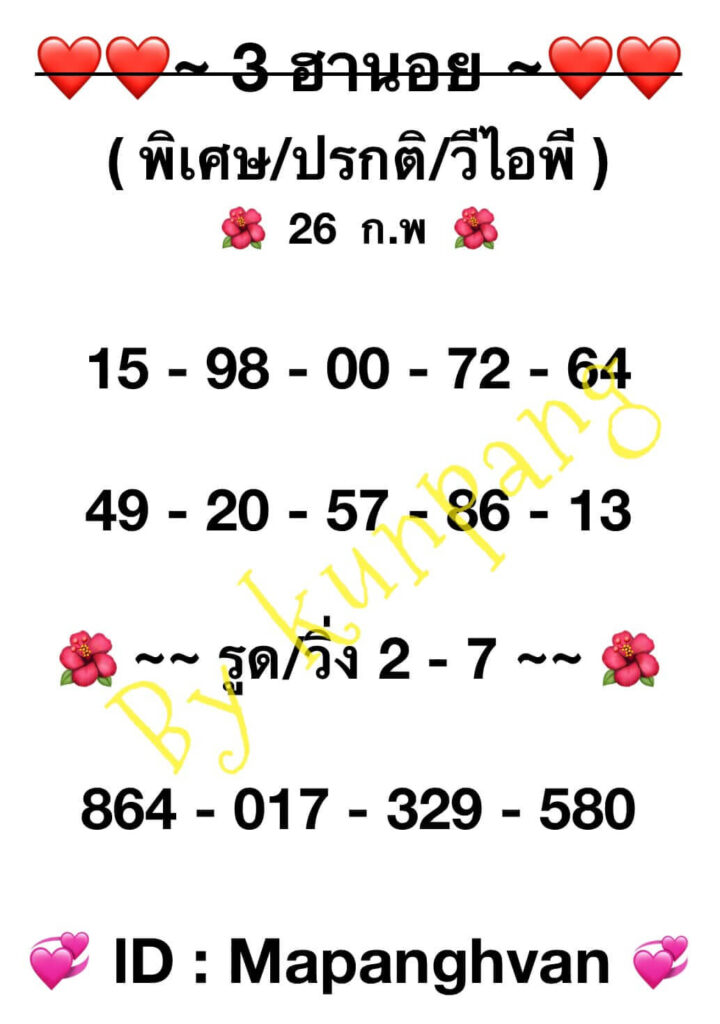 แนวทางหวยฮานอย 26/2/67 ชุดที่ 2