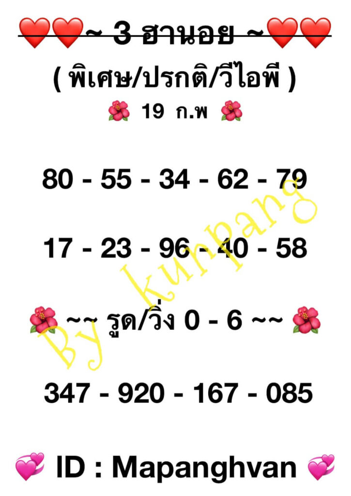 แนวทางหวยฮานอย 19/2/67 ชุดที่ 4