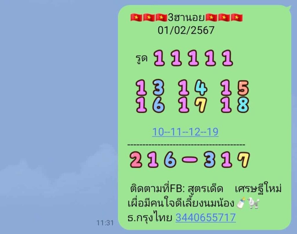 แนวทางหวยฮานอย 1/2/67 ชุดที่ 10