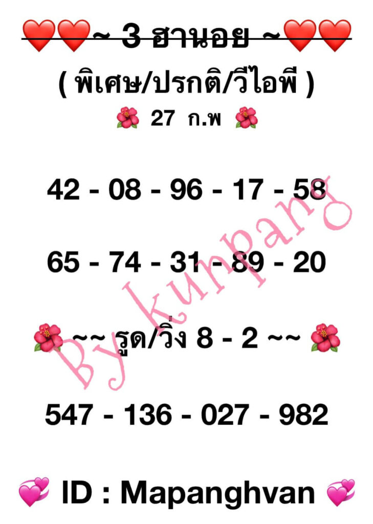 แนวทางหวยฮานอย 27/2/67 ชุดที่ 5