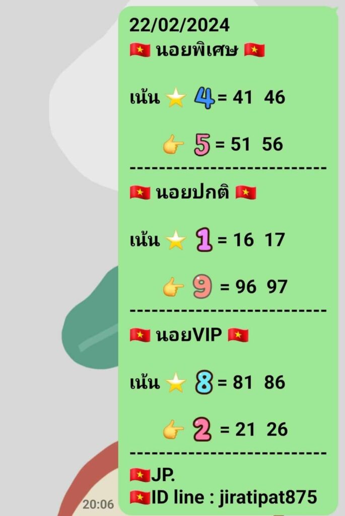 แนวทางหวยฮานอย 22/2/67 ชุดที่ 6