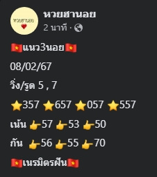 แนวทางหวยฮานอย 8/2/67 ชุดที่ 8