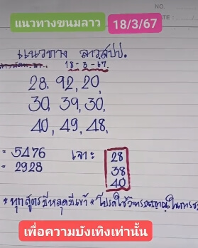 แนวทางหวยลาว 18/3/67 ชุดที่ 10