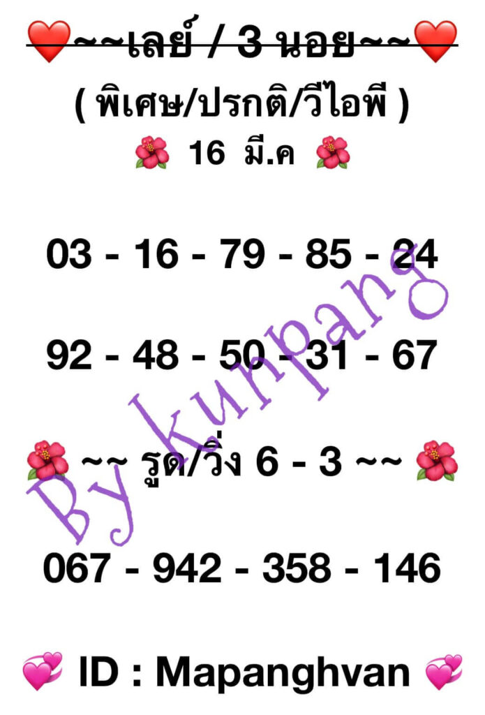 แนวทางหวยฮานอย 16/3/67 ชุดที่ 1