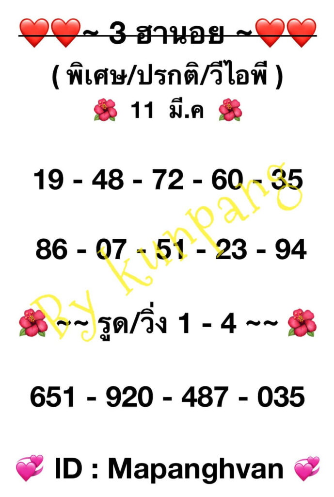 แนวทางหวยฮานอย 11/3/67 ชุดที่ 1