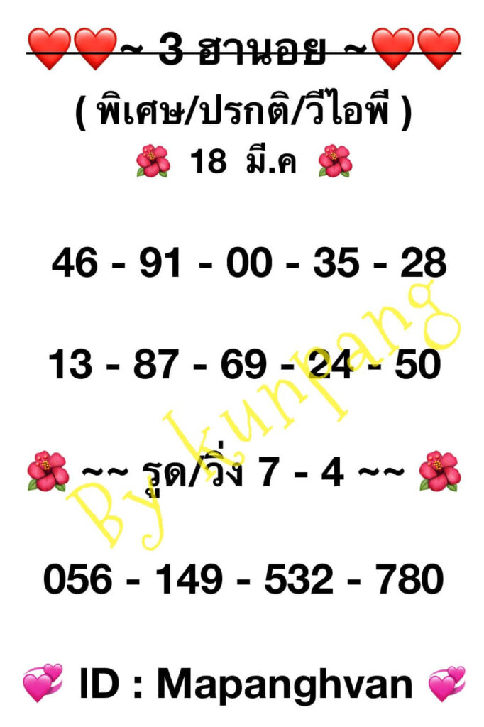 แนวทางหวยฮานอย 18/3/67 ชุดที่ 5